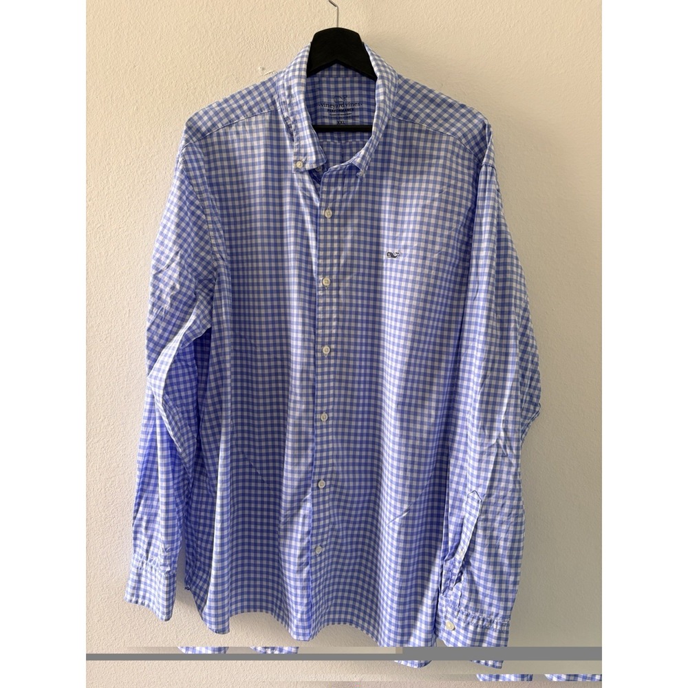Vineyard Vines Performance Shirt Mens XXL Blue White Gingham Check Button Down
